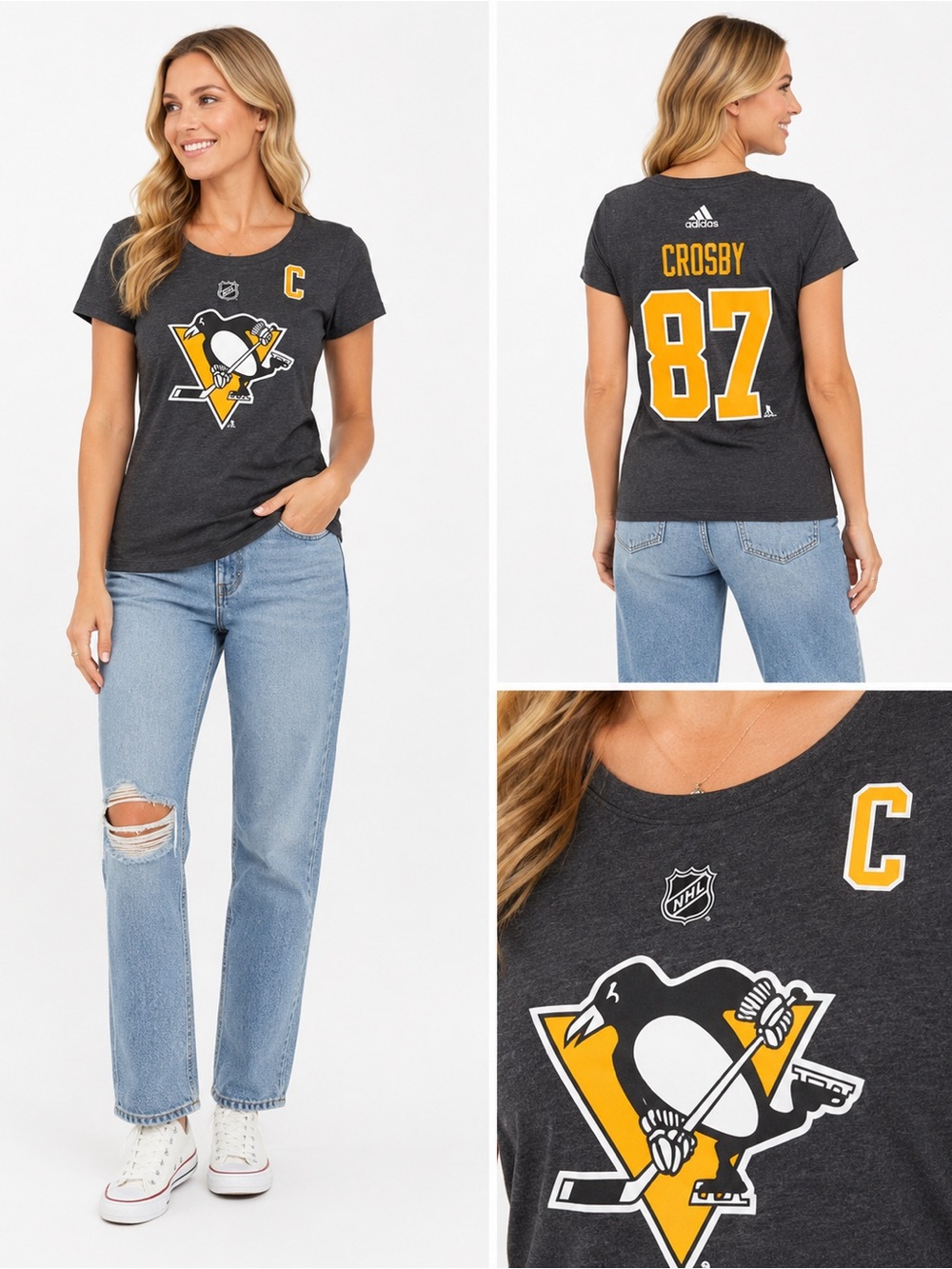 Size L Adidas Women’s Pittsburgh Penguins Sidney Crosby #87 NHL T-Shirt NWT - Picture 2 of 9